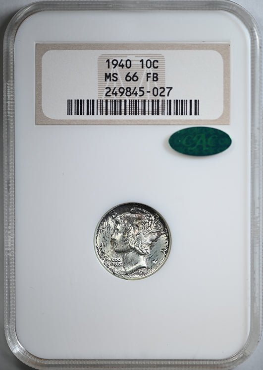 1940 Mercury Dime 10C NGC Fatty MS66FB CAC - Full Bands