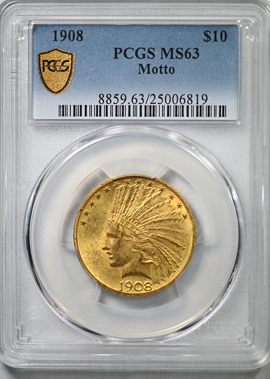 1908 Indian Head Gold Eagle $10 PCGS MS63 - Motto