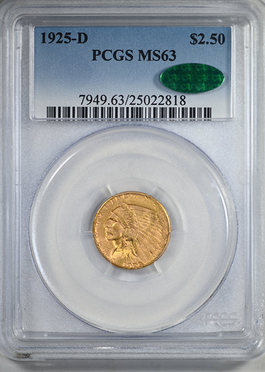 1925-D Indian Head Gold Quarter Eagle $2.50 PCGS MS63 CAC
