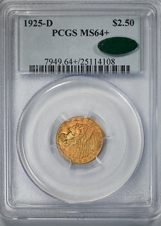 1925-D Indian Head Gold Quarter Eagle $2.50 PCGS MS64+ CAC Obverse Slab