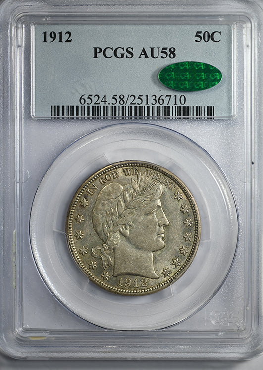 1912 Barber Half Dollar 50C PCGS AU58 CAC Obverse Slab