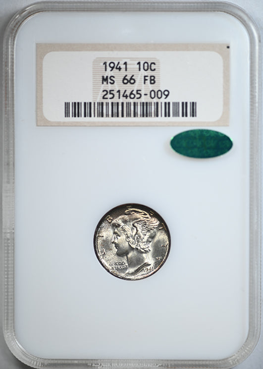 1941 Mercury Dime 10C NGC Fatty MS66FB CAC - Full Bands