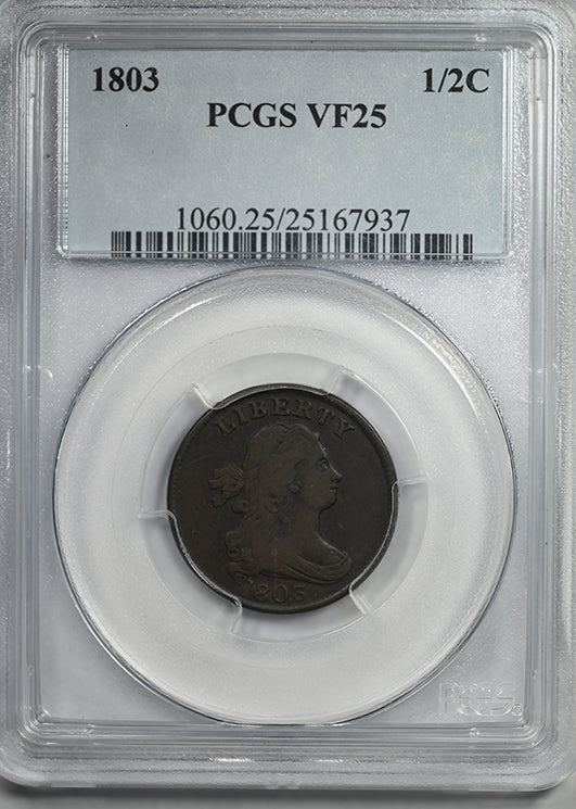1803 Draped Bust Half Cent 1/2C PCGS VF25