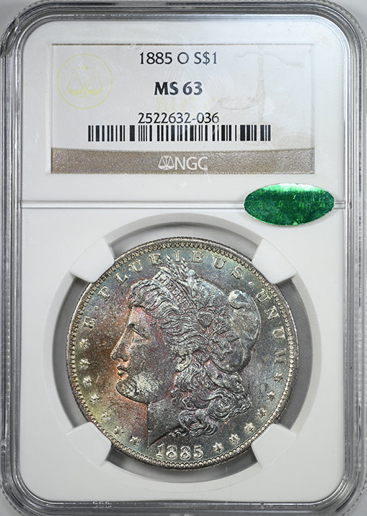 1885-O Morgan Dollar $1 NGC MS63 CAC - TONED! Obverse Slab