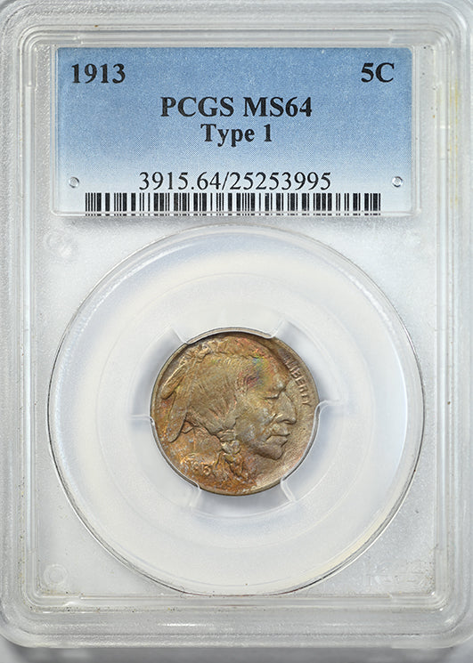 1913 Type 1 Buffalo Nickel 5C PCGS MS64 - TONED!