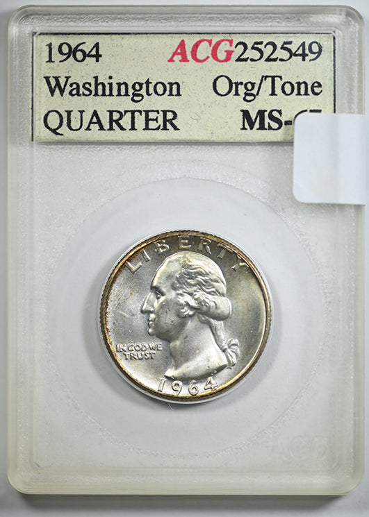 1964 Washington Quarter 25C Accugrade Old Holder MS - REVERSE TONED!