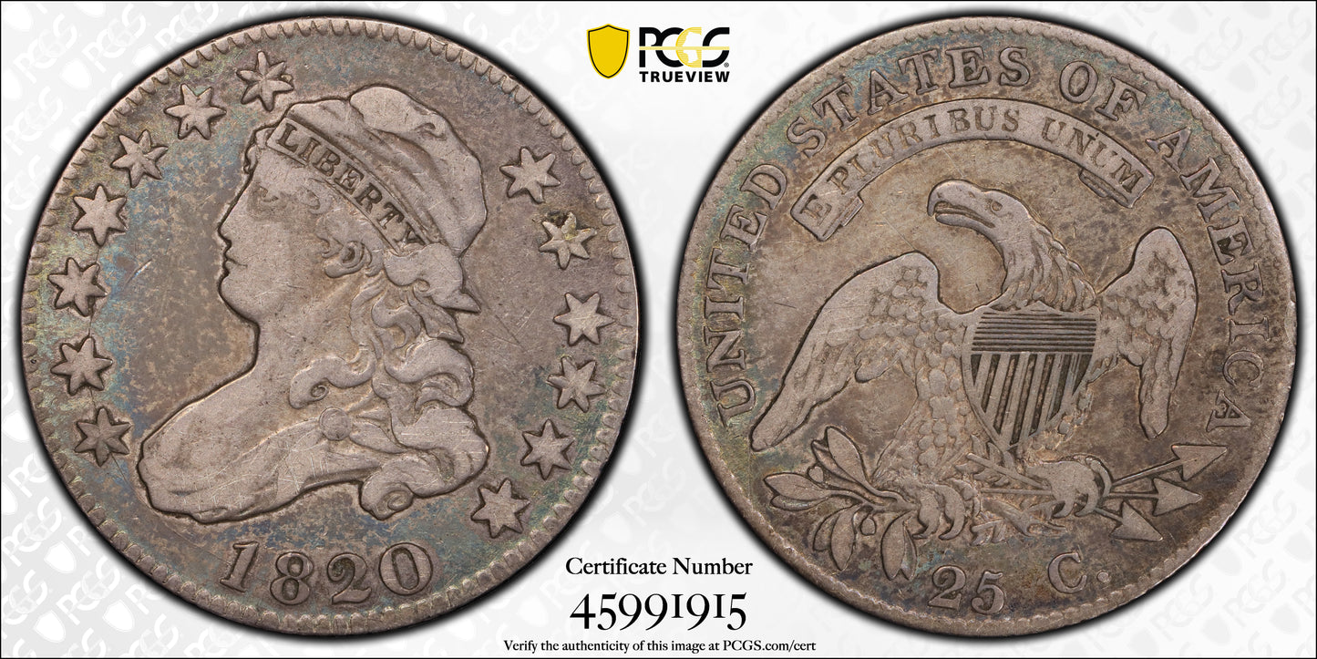 1820 Capped Bust Quarter 25C PCGS VF20 - Browning 3 Trueview