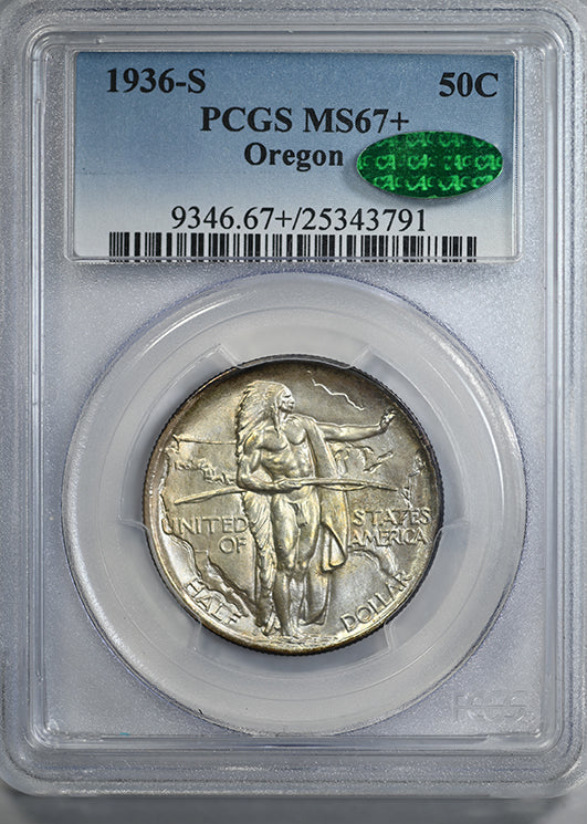 1936-S Oregon Trail Classic Commemorative Half Dollar 50C PCGS MS67+ CAC