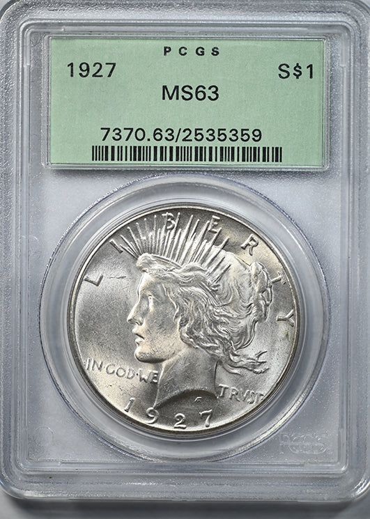 1927 Peace Dollar $1 PCGS MS63 OGH