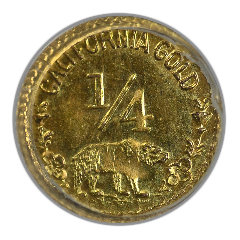 1860 Round California Fractional Gold Liberty Head 1/4 Dollar 25C NGC Token MS65 Reverse