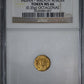 1857 Octagonal California Fractional Gold Indian Head 1/2 Dollar 50C NGC Token MS66 Obverse Slab