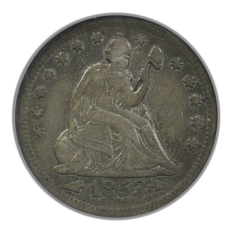 1853-O Liberty Seated Quarter 25C ANACS Soapbox VF30 - Arrows & Rays