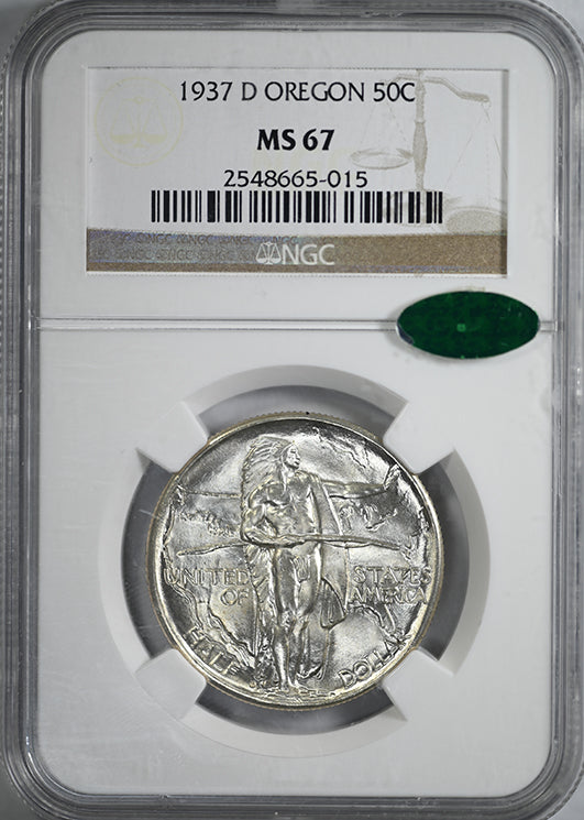 1937-D Oregon Trail Classic Commemorative Half Dollar 50C NGC MS67 CAC