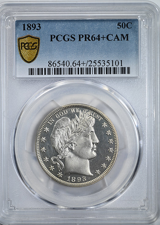 1893 Proof Barber Half Dollar 50C PCGS PR64+ CAMEO Obverse Slab