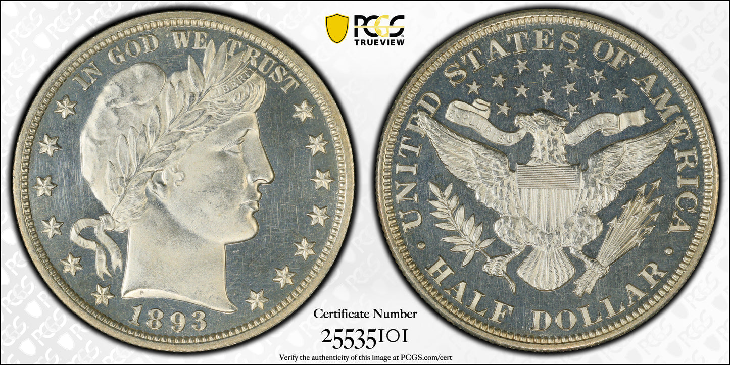 1893 Proof Barber Half Dollar 50C PCGS PR64+ CAMEO Trueview