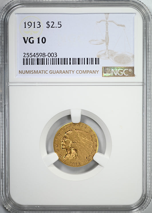 1913 Indian Head Gold Quarter Eagle $2.50 NGC VG10 - Lowball