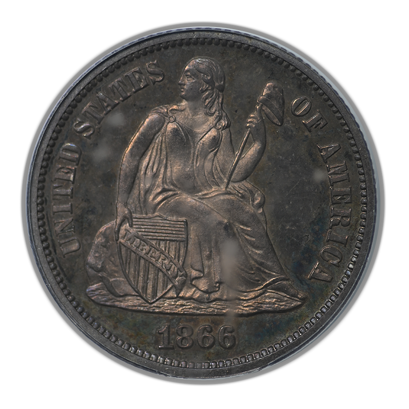 1866 Proof Liberty Seated Dime 10C PCGS PR65 - TONED!