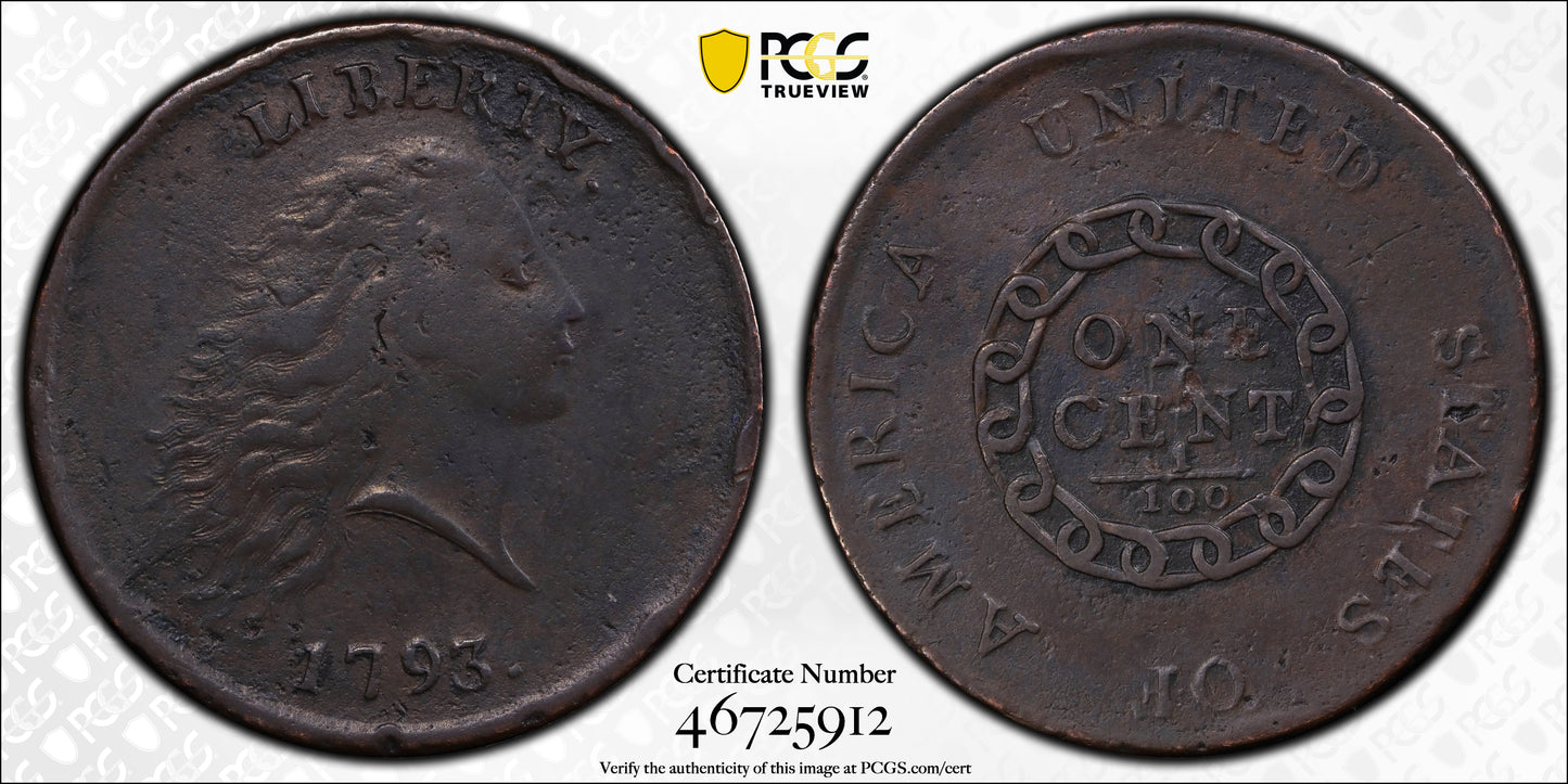 1793 Flowing Hair Large Chain Cent 1C PCGS XF Detail Trueview