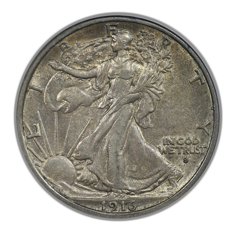 1916-D Walking Liberty Half Dollar 50C ANACS Soapbox AU50