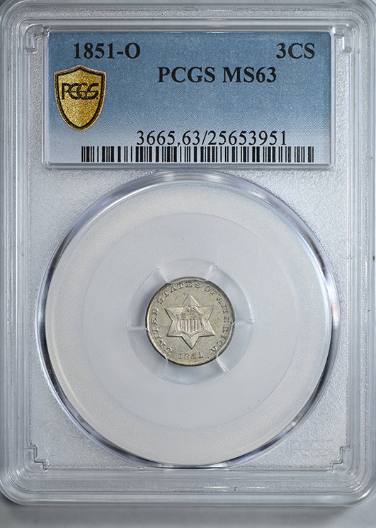 1851-O Three Cent Silver Piece 3CS PCGS MS63