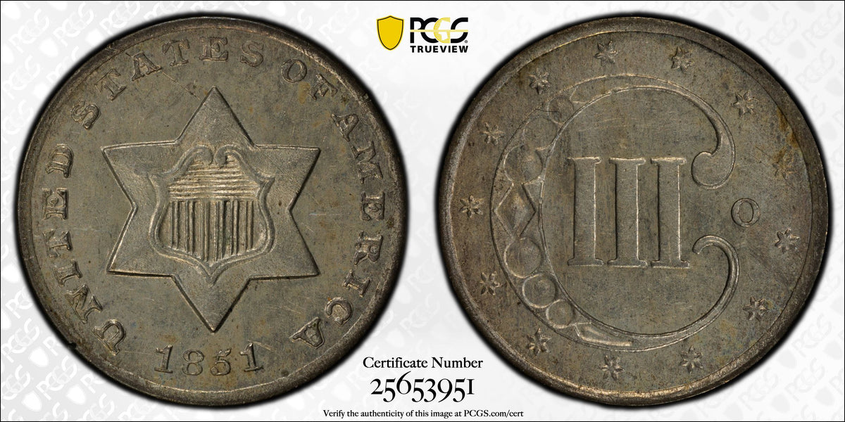 1851-O Three Cent Silver Piece 3CS PCGS MS63