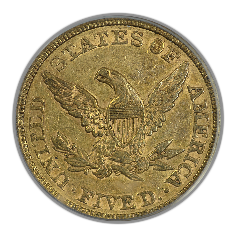 1853 Liberty Head Gold Half Eagle $5 PCGS XF40 Gold CAC OGH Reverse