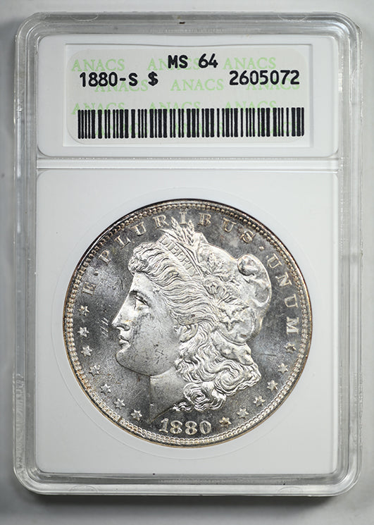 1880-S Morgan Dollar $1 ANACS Soapbox MS64