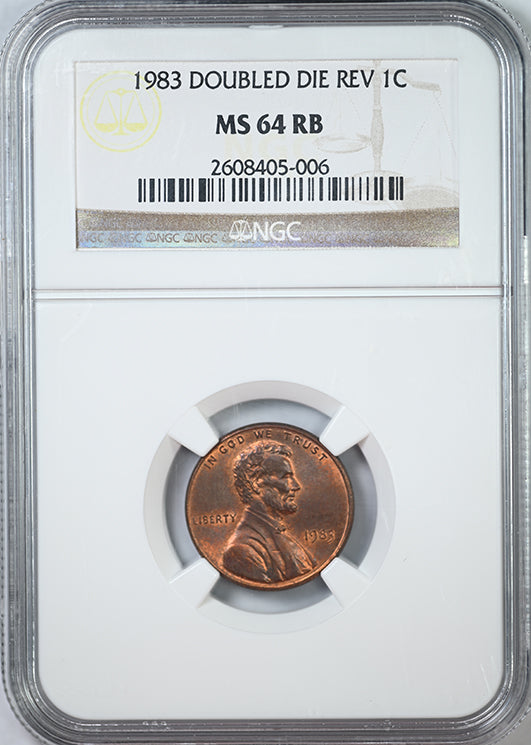 1983 Doubled Die Reverse Lincoln Memorial Cent 1C NGC MS64RB DDR