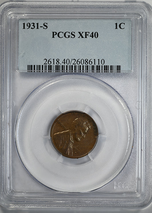 1931-S Lincoln Wheat Cent 1C PCGS XF40 Obverse Slab