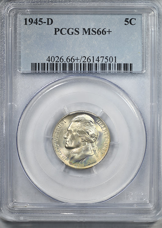 1945-D Jefferson War Nickel 5C PCGS MS66+ - TONED!