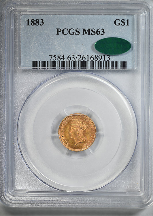 1883 Type 3 Indian Princess Head Gold Dollar G$1 PCGS MS63 CAC
