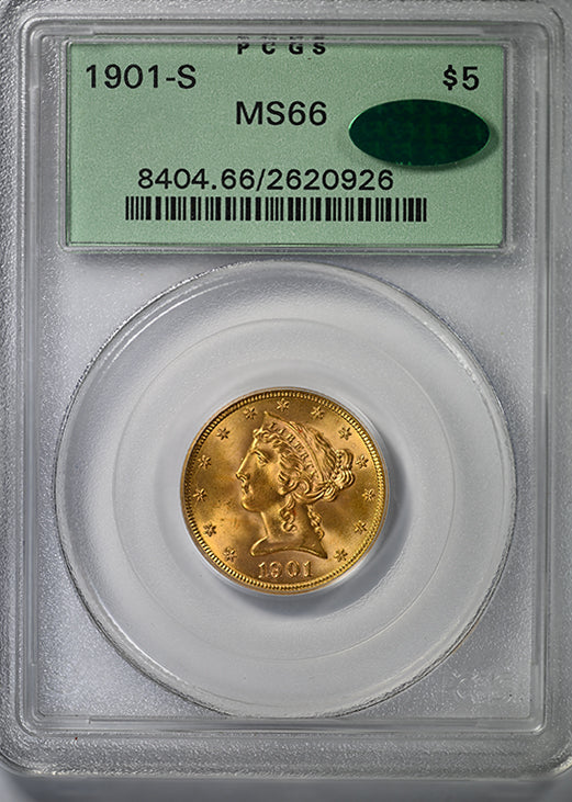 1901-S Liberty Head Gold Half Eagle $5 PCGS MS66 CAC OGH Obverse Slab