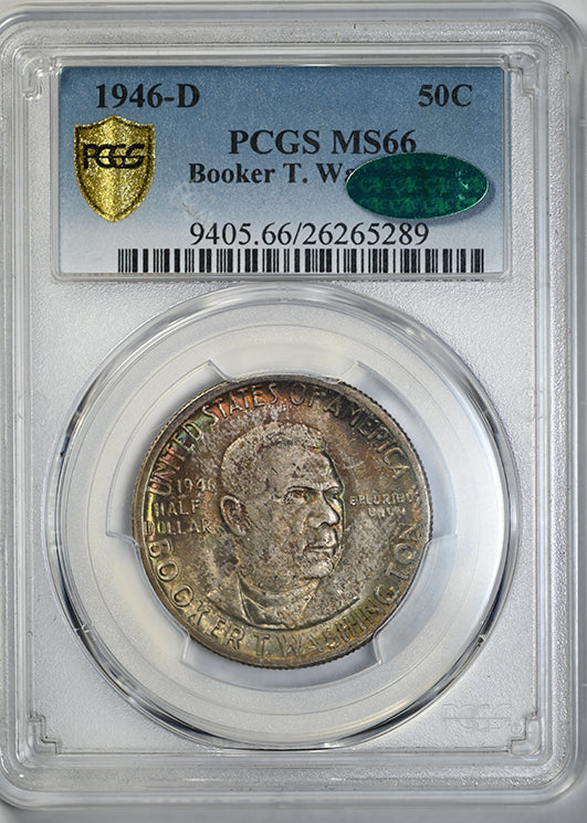 1946-D Booker T. Washington Classic Commemorative Half Dollar 50C PCGS MS66 CAC - TONED! Obverse Slab