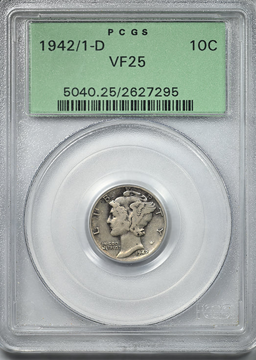 1942/1-D Mercury Dime 10C PCGS VF25 OGH
