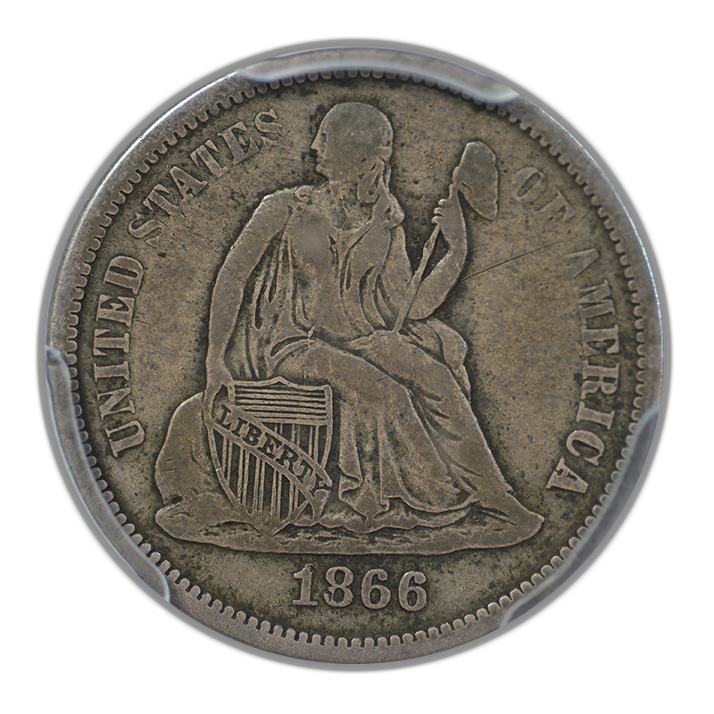 1866-S Liberty Seated Dime 10C PCGS F15