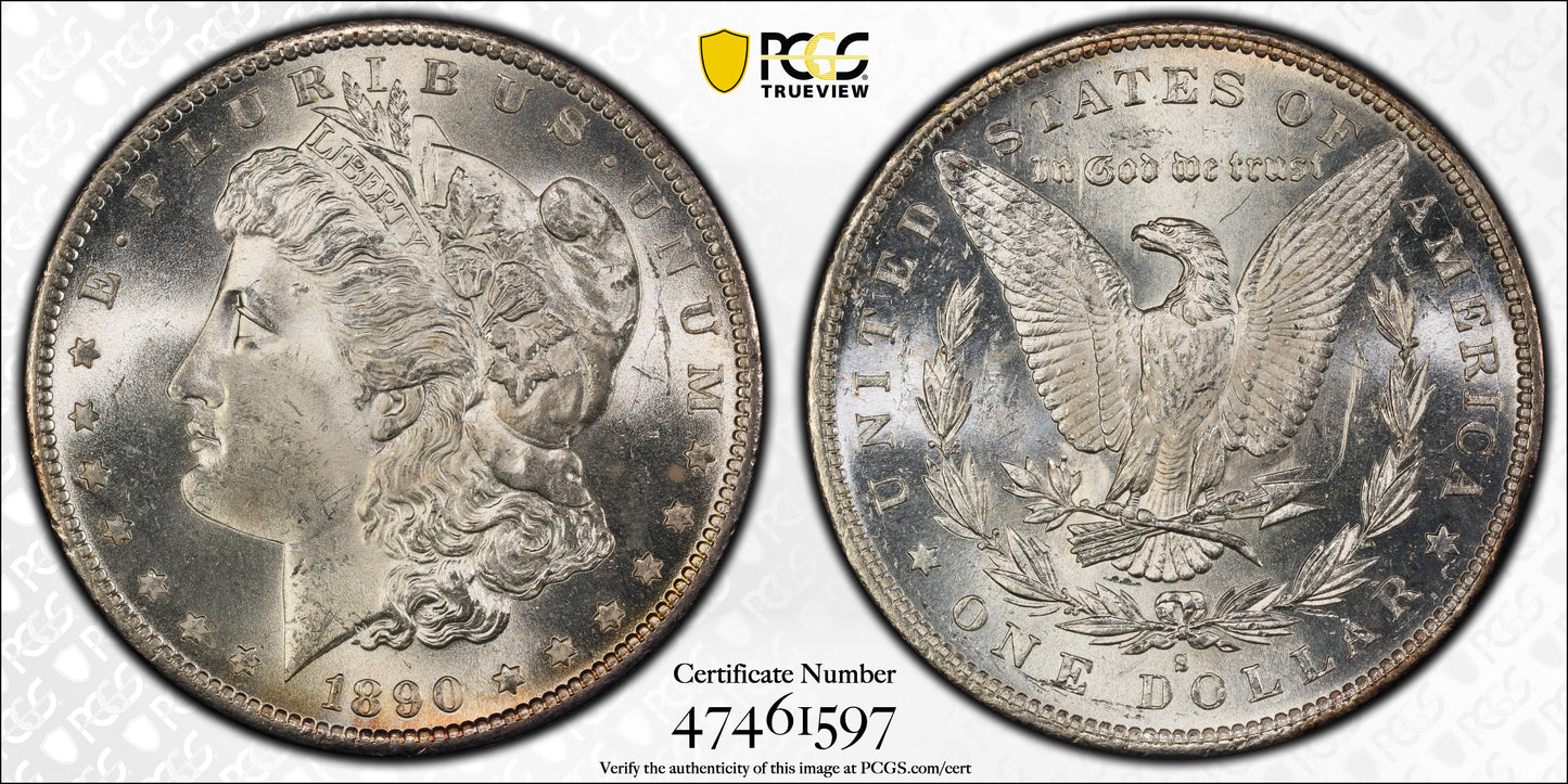 1890-S Morgan Dollar $1 PCGS MS64+ Trueview