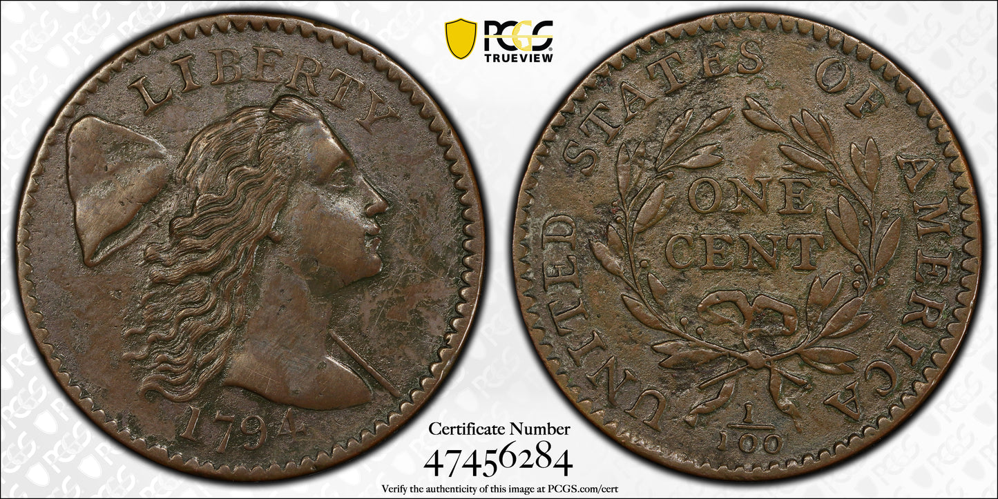 1794 Liberty Cap Large Cent 1C PCGS Genuine VF Detail Devices Engraved - Head of 1794 S-47 R4 Trueview