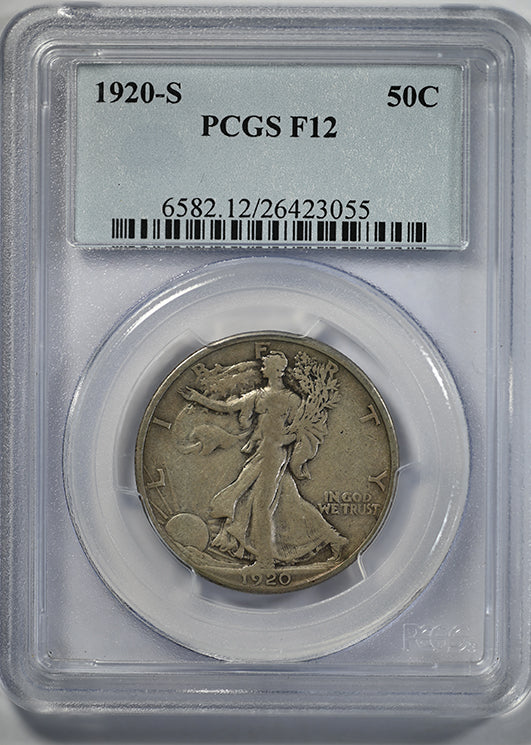 1920-S Walking Liberty Half Dollar 50C PCGS F12 Obverse Slab