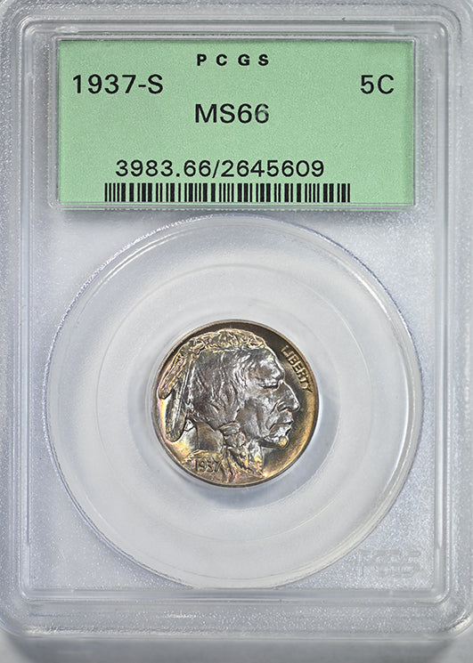 1937-S Buffalo Nickel 5C PCGS MS66 OGH - TONED!