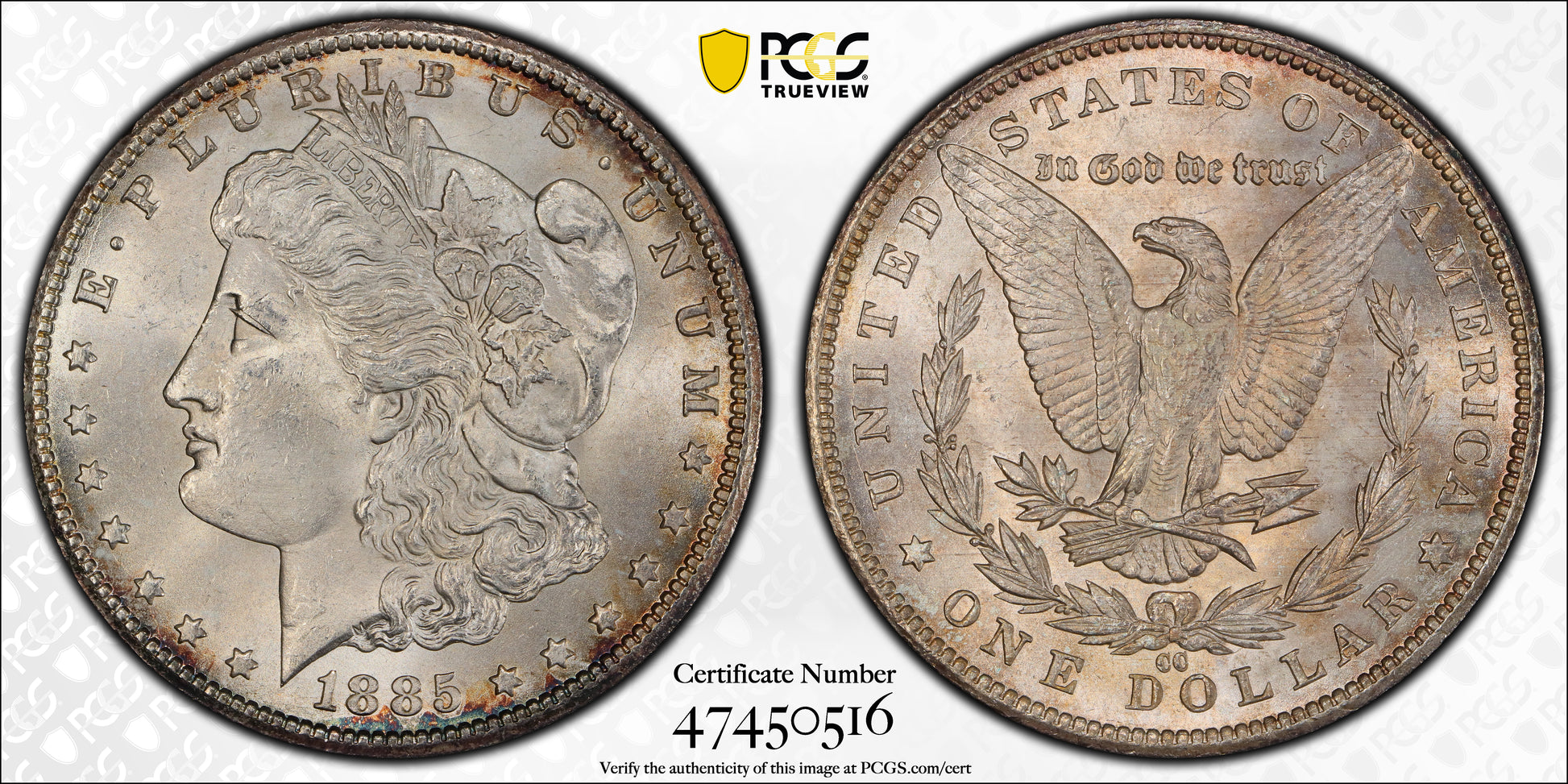 1885-CC Morgan Dollar $1 PCGS MS64 Trueview