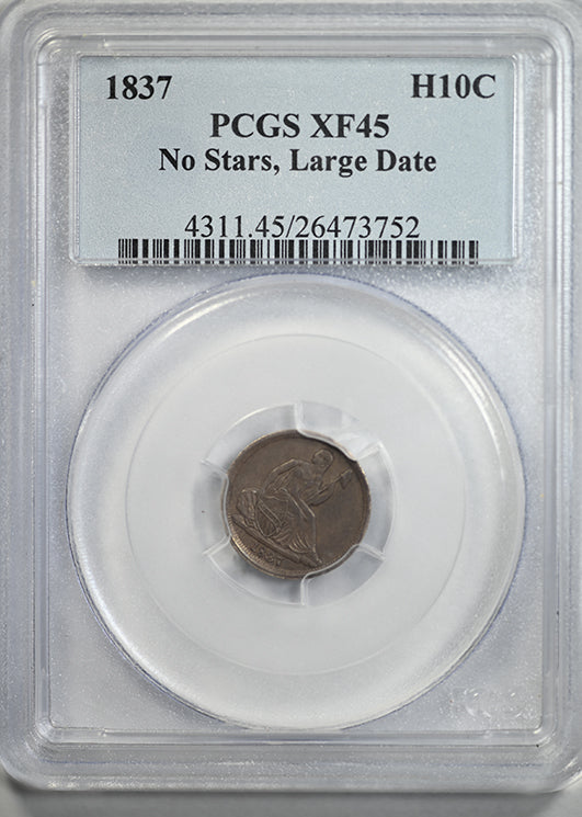 1837 Liberty Seated Half Dime H10C PCGS XF45 - No Stars, Large Date