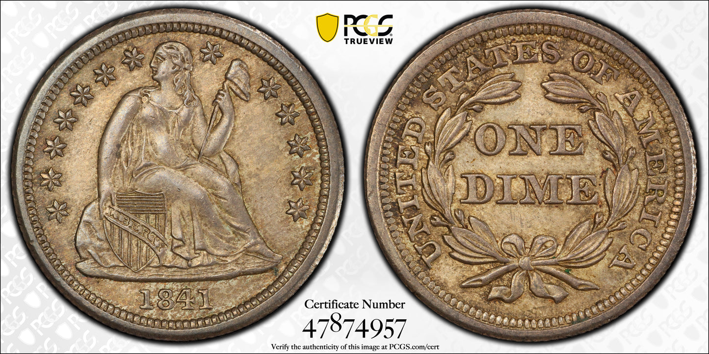 1841 Liberty Seated Dime 10C PCGS MS64 Trueview