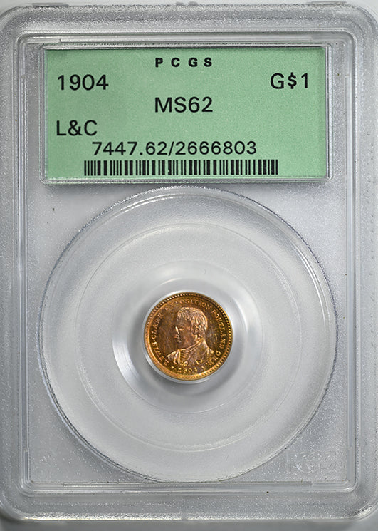 1904 Lewis & Clark Classic Commemorative Gold Dollar G$1 PCGS MS62 OGH - TONED!