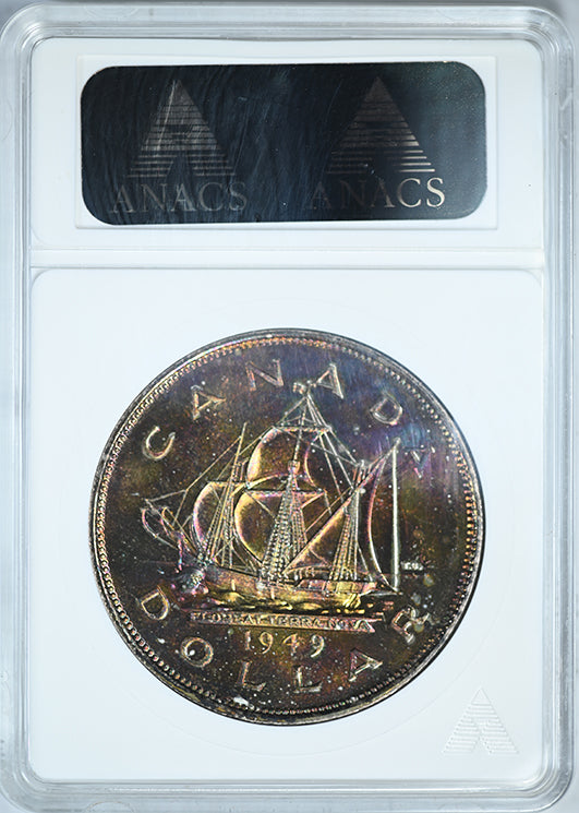 1949 Canada Silver Dollar $1 ANACS Soapbox MS63 - RAINBOW TONED!