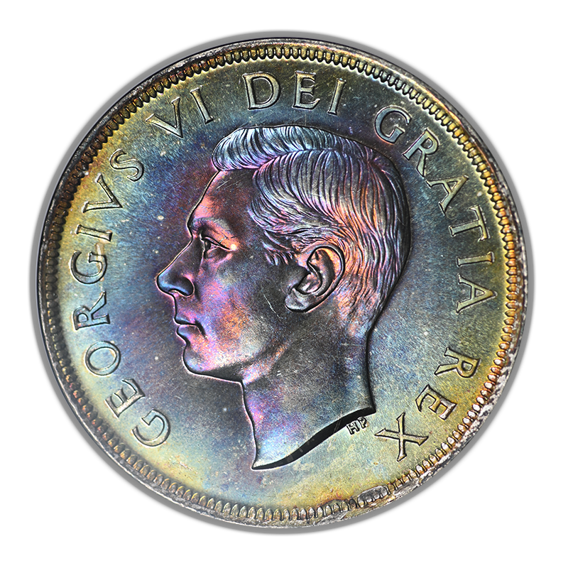 1949 Canada Silver Dollar $1 ANACS Soapbox MS63 - RAINBOW TONED!