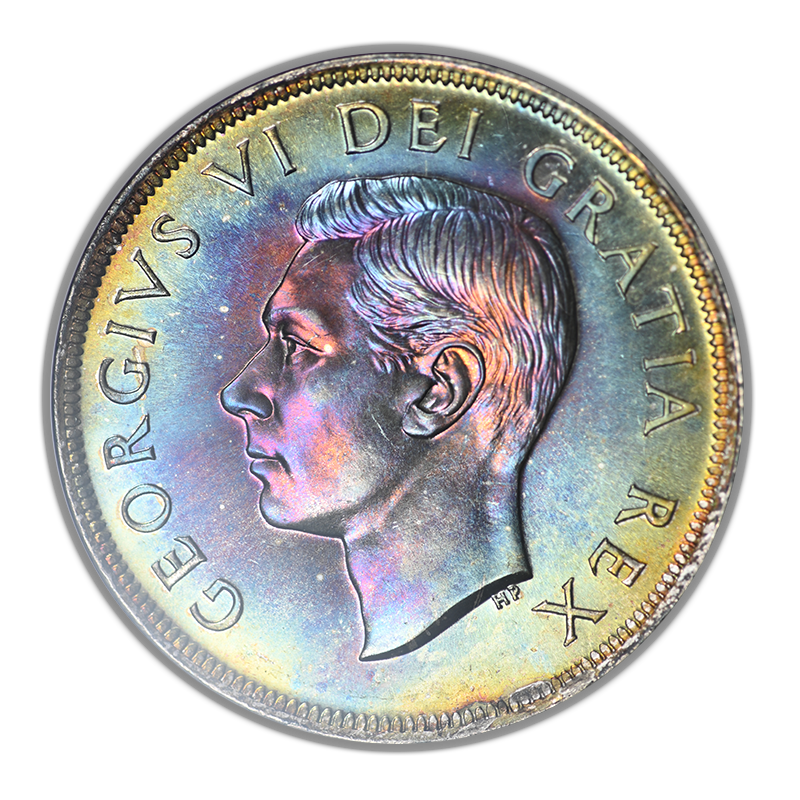 1949 Canada Silver Dollar $1 ANACS Soapbox MS63 - RAINBOW TONED!