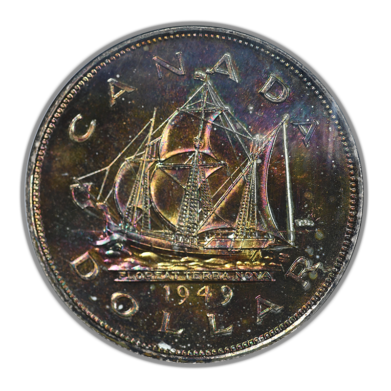 1949 Canada Silver Dollar $1 ANACS Soapbox MS63 - RAINBOW TONED!