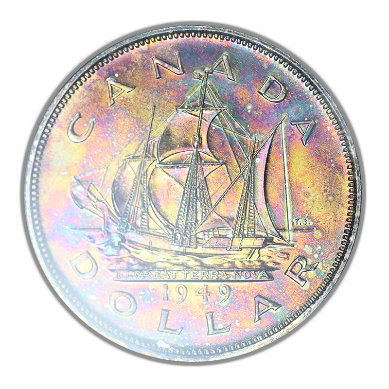 1949 Canada Silver Dollar $1 ANACS Soapbox MS63 - RAINBOW TONED!