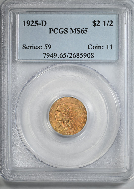 1925-D Indian Head Gold Quarter Eagle $2.50 PCGS MS65 - NICE COLOR!