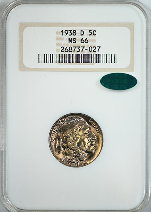 1938-D Buffalo Nickel 5C NGC Fatty MS66 CAC